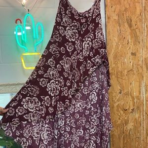 Asymmetrical Hi-Lo Maroon Floral Summer Skirt